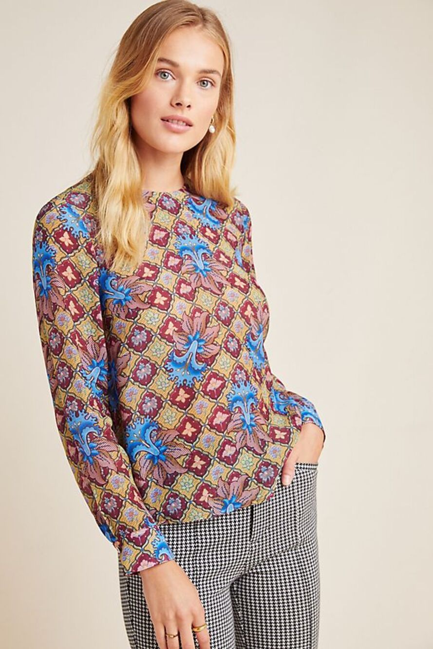 New Anthropologie Selene Geometric Long Sleeve Blouse by TANVI KEDIA Size 6